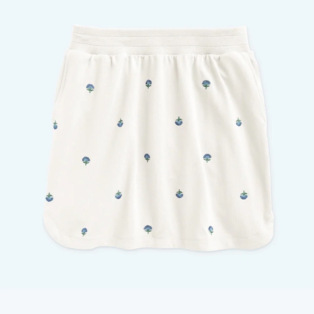 Summersalt The Softest French Terry Pull-On Skirt White Sand Floral Stitch XL